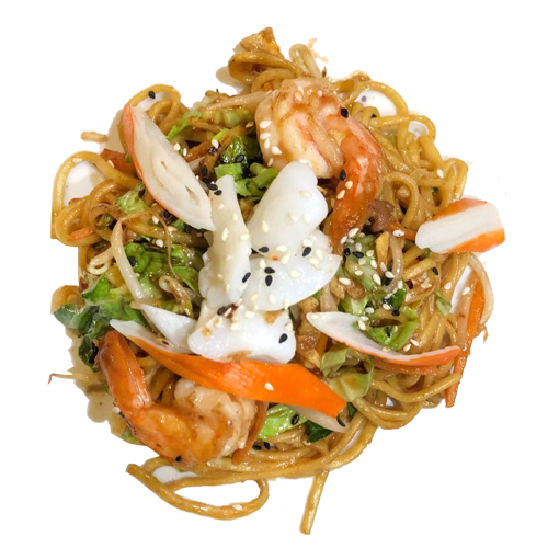 Yakisoba con marisco a la plancha
