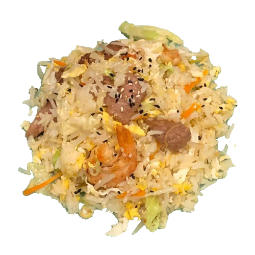Arroz frito con ternera y gambas